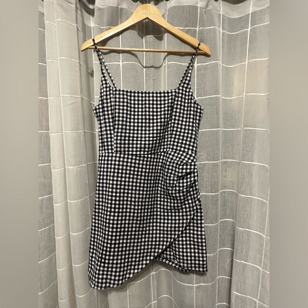 Abercrombie Navy Gingham Square Neck Dress - medium petite